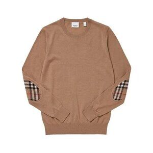 Burberry Women’s Bempton Vintage Check Patches Wool Sweater Camel L 8091035